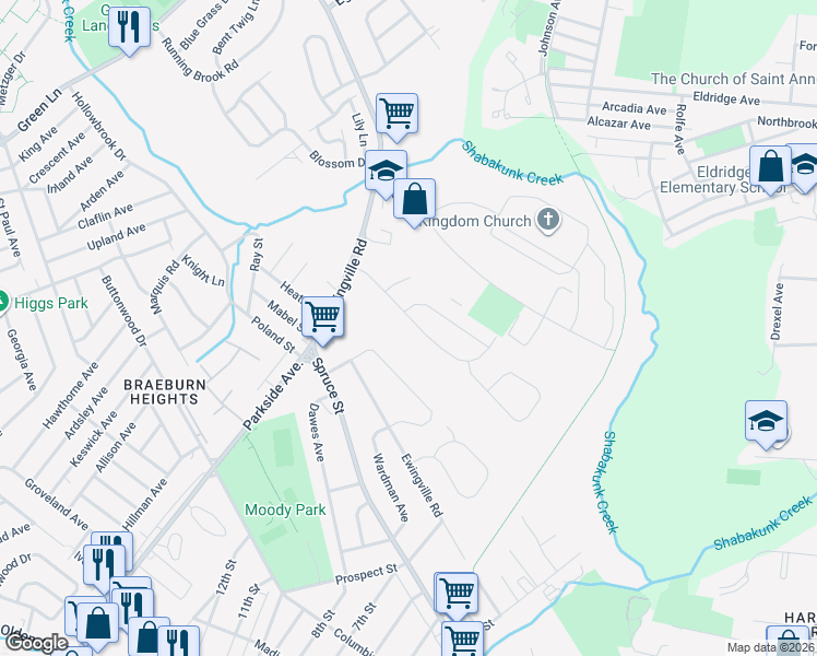 map of restaurants, bars, coffee shops, grocery stores, and more near 30 Sherbrooke Road in Ewing Township