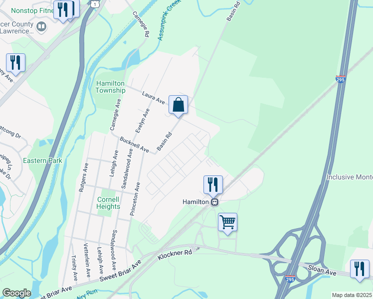 map of restaurants, bars, coffee shops, grocery stores, and more near 1047 Halifax Place in Trenton