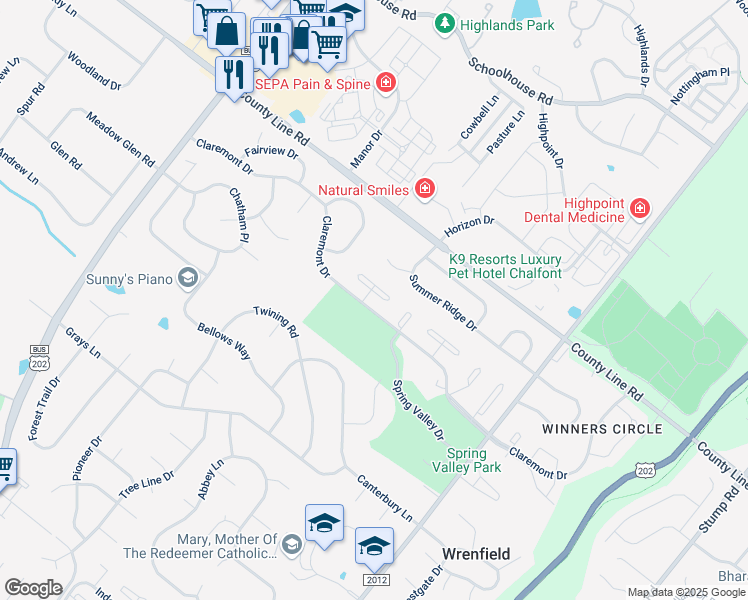 map of restaurants, bars, coffee shops, grocery stores, and more near 105 Beacon Court in Lansdale