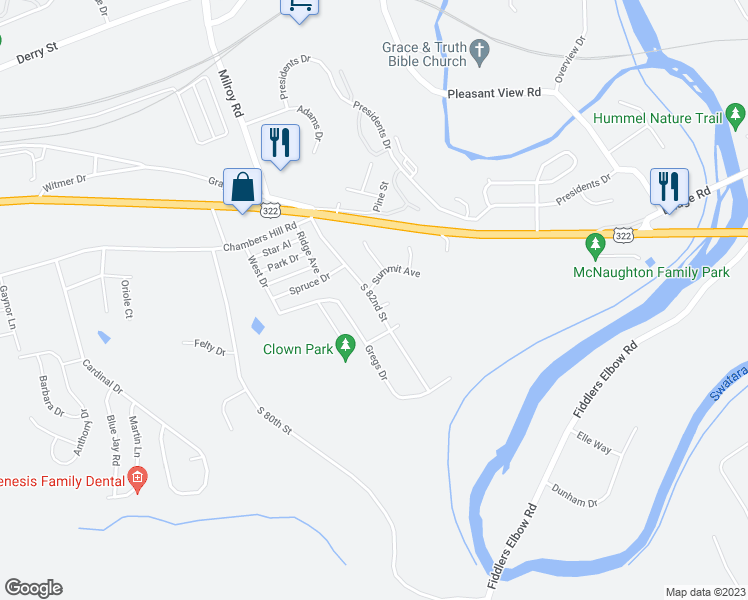 map of restaurants, bars, coffee shops, grocery stores, and more near 667 South 82nd Street in Harrisburg