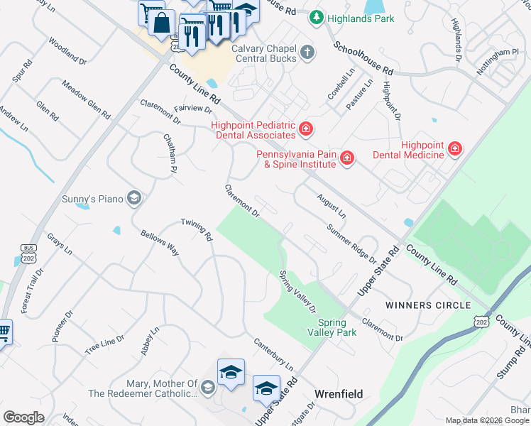 map of restaurants, bars, coffee shops, grocery stores, and more near 105 Beacon Court in Lansdale