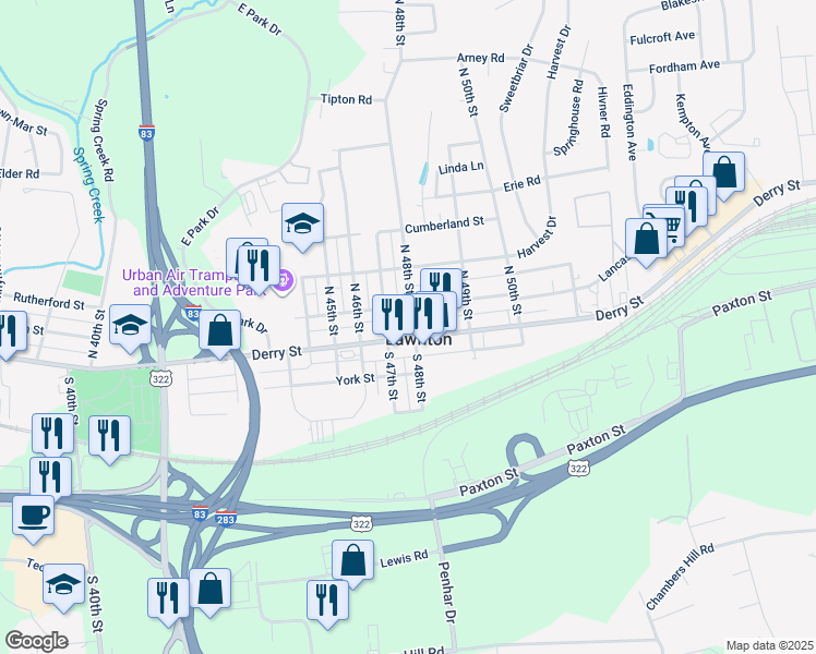 map of restaurants, bars, coffee shops, grocery stores, and more near in Lawnton