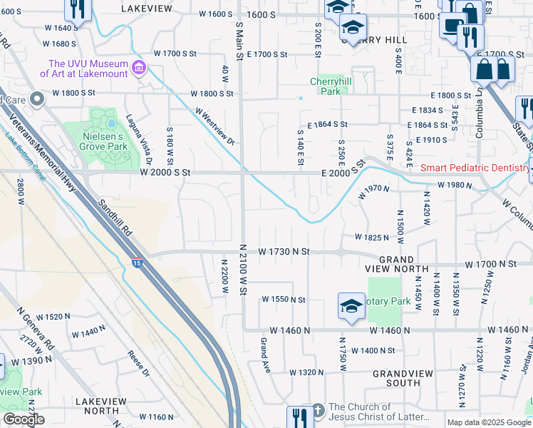 map of restaurants, bars, coffee shops, grocery stores, and more near 64 East 2075 South in Orem