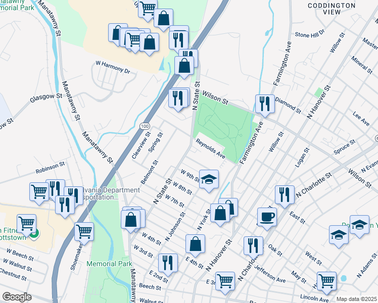 map of restaurants, bars, coffee shops, grocery stores, and more near 562 State Street in Pottstown