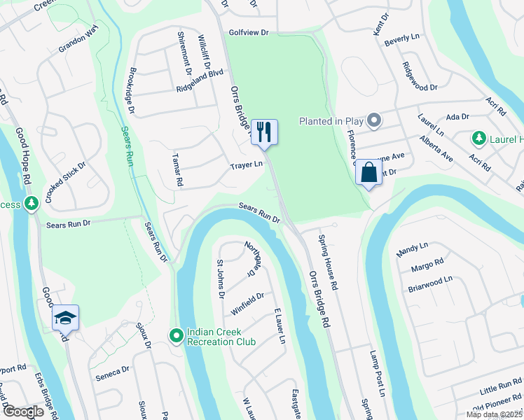 map of restaurants, bars, coffee shops, grocery stores, and more near 650 Sears Run Drive in Mechanicsburg