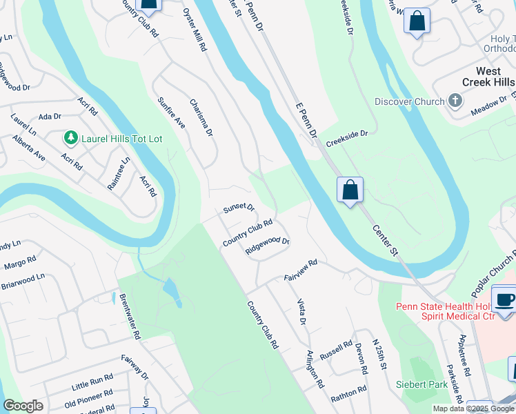 map of restaurants, bars, coffee shops, grocery stores, and more near 2840 Sunset Drive in Camp Hill