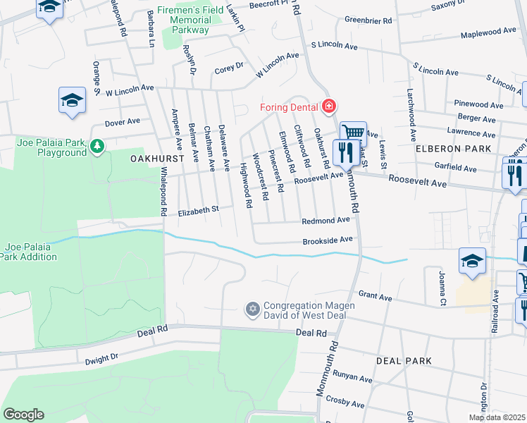 map of restaurants, bars, coffee shops, grocery stores, and more near 459 Redmond Avenue in Monmouth County