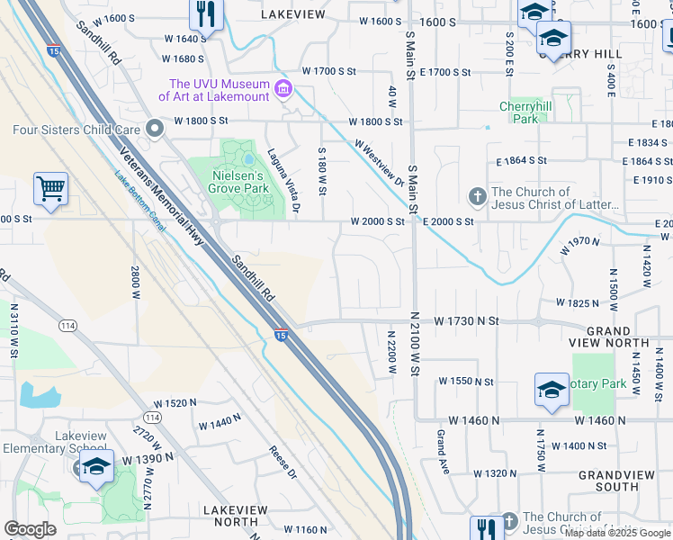 map of restaurants, bars, coffee shops, grocery stores, and more near 2089 South 140 West in Orem