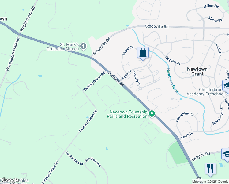 map of restaurants, bars, coffee shops, grocery stores, and more near Augusta Drive in Bucks County