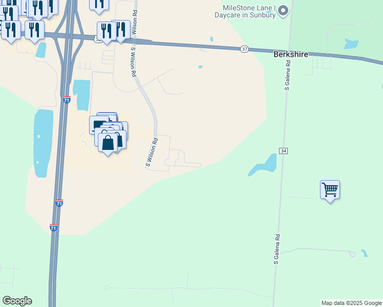 map of restaurants, bars, coffee shops, grocery stores, and more near 7800 District Crossing in Sunbury