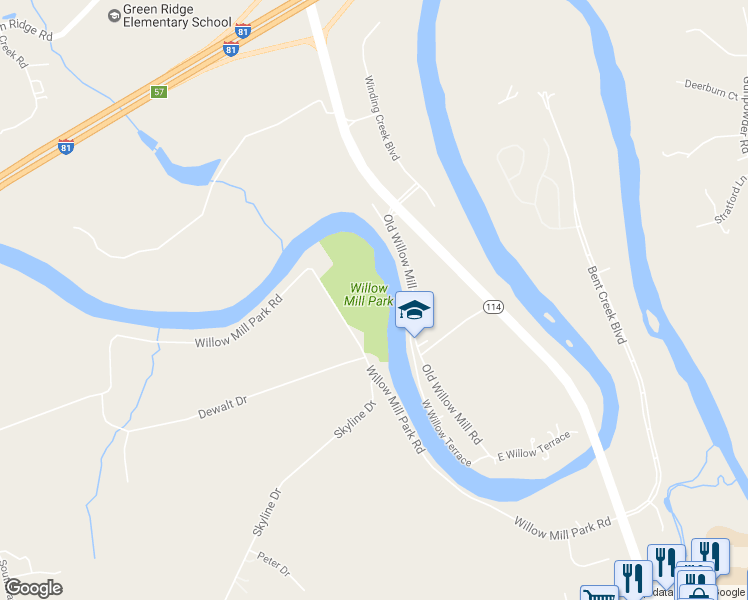 map of restaurants, bars, coffee shops, grocery stores, and more near 100 Willow Mill Park Road in Mechanicsburg