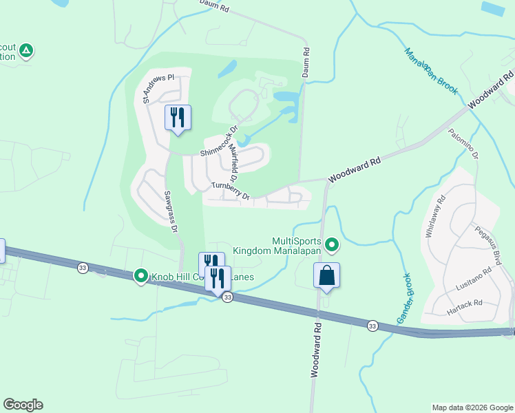 map of restaurants, bars, coffee shops, grocery stores, and more near 9 Ganton Way in Manalapan Township