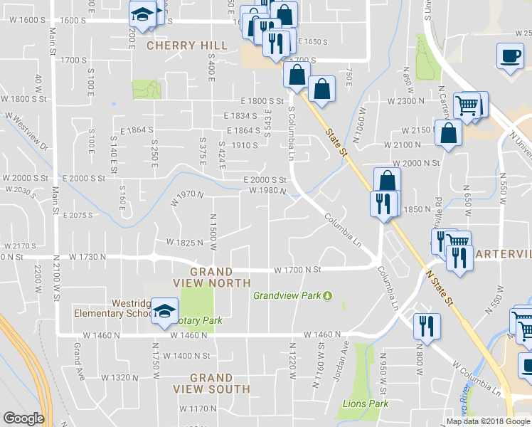 map of restaurants, bars, coffee shops, grocery stores, and more near 6772 North 1350 West in Provo