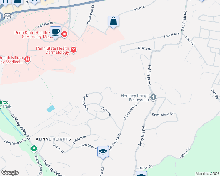 map of restaurants, bars, coffee shops, grocery stores, and more near 575 Bruwin Drive in Hummelstown