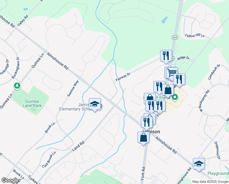 map of restaurants, bars, coffee shops, grocery stores, and more near 2224 Sand Trap Road in Jamison