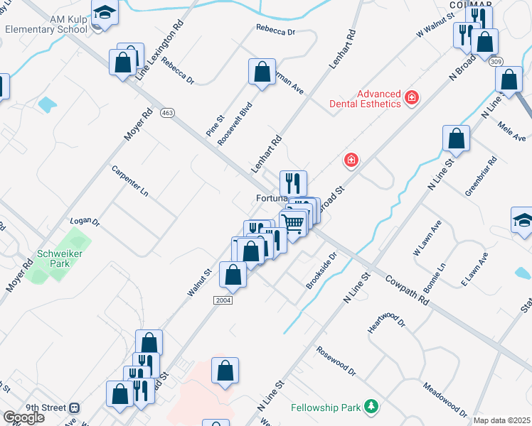map of restaurants, bars, coffee shops, grocery stores, and more near 1753 Walnut Street in Lansdale