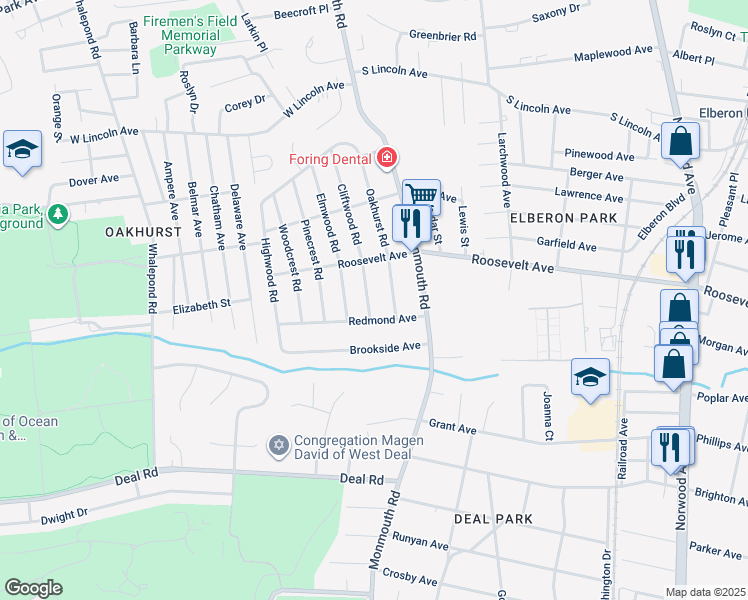 map of restaurants, bars, coffee shops, grocery stores, and more near 407 Redmond Avenue in Monmouth County