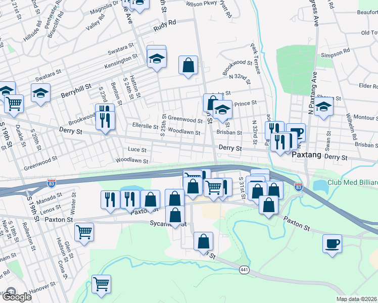 map of restaurants, bars, coffee shops, grocery stores, and more near 815 South 26th Street in Harrisburg