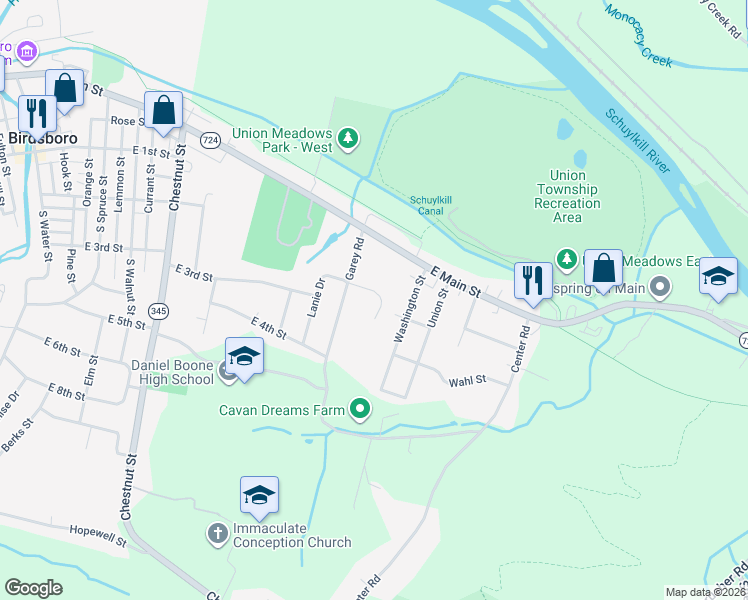map of restaurants, bars, coffee shops, grocery stores, and more near 101 Lanie Drive in Douglassville