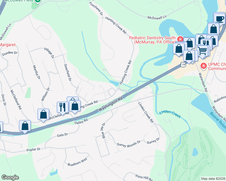 map of restaurants, bars, coffee shops, grocery stores, and more near 243 Pheasant Cove in Canonsburg