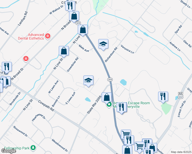 map of restaurants, bars, coffee shops, grocery stores, and more near 7 Lantern Lane in Lansdale