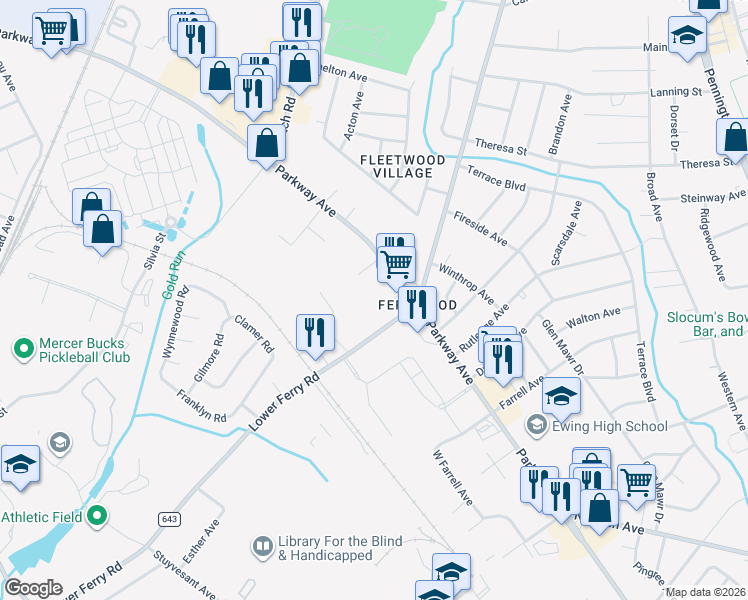 map of restaurants, bars, coffee shops, grocery stores, and more near 999 Lower Ferry Rd in Trenton