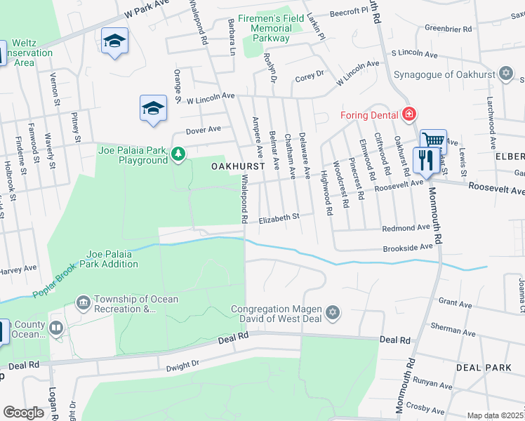 map of restaurants, bars, coffee shops, grocery stores, and more near 200 Ampere Avenue in Monmouth County