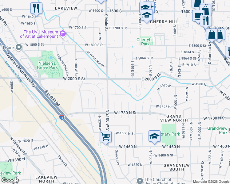 map of restaurants, bars, coffee shops, grocery stores, and more near 2039 South Main Street in Orem