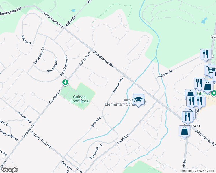 map of restaurants, bars, coffee shops, grocery stores, and more near 2021 Carmel Drive in Jamison