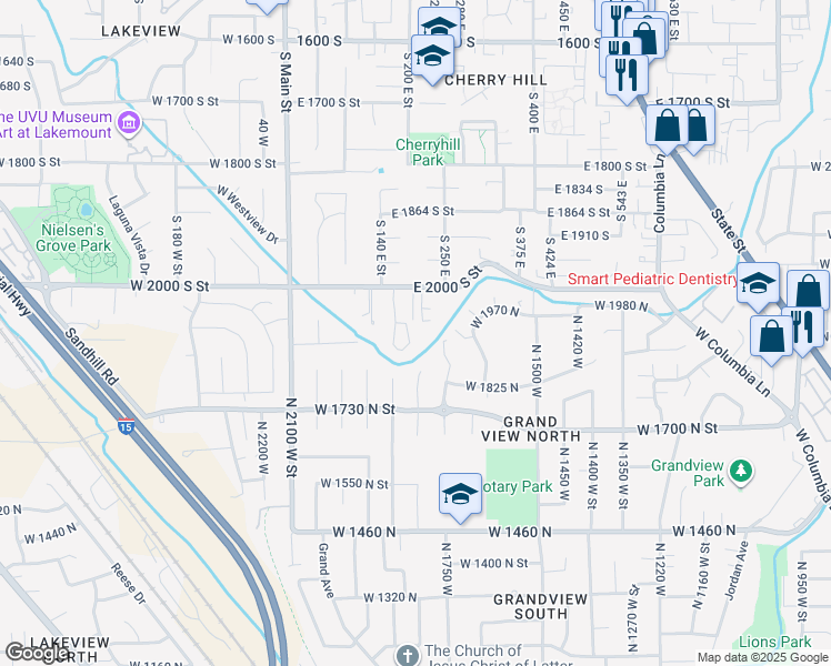 map of restaurants, bars, coffee shops, grocery stores, and more near 2077 South 180 East in Orem