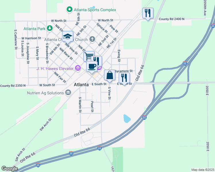 map of restaurants, bars, coffee shops, grocery stores, and more near 101-105 East Street in Atlanta