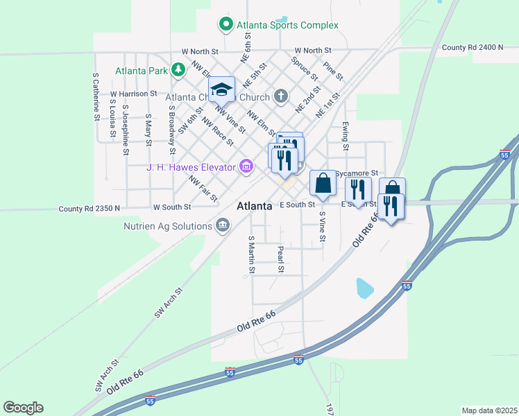 map of restaurants, bars, coffee shops, grocery stores, and more near Southwest Arch Street in Atlanta