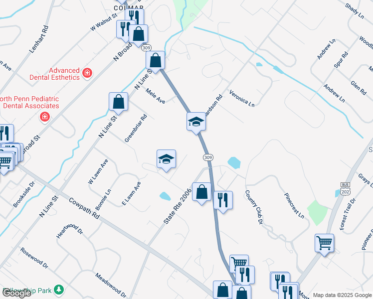 map of restaurants, bars, coffee shops, grocery stores, and more near 8 Lantern Lane in Lansdale