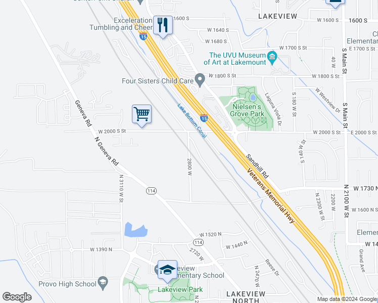 map of restaurants, bars, coffee shops, grocery stores, and more near 1788 2800 West in Provo