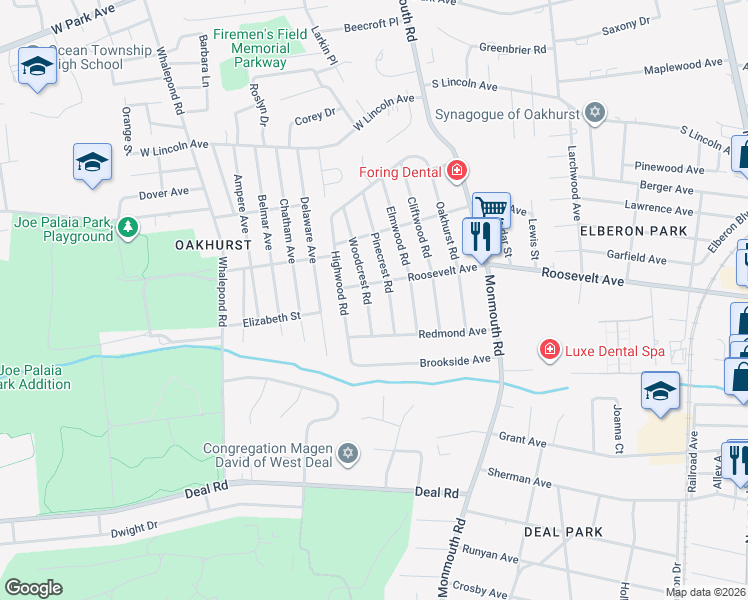 map of restaurants, bars, coffee shops, grocery stores, and more near 229 Pinecrest Road in Monmouth County