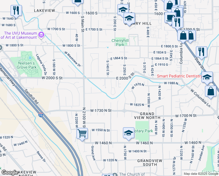 map of restaurants, bars, coffee shops, grocery stores, and more near 2056 South 160 East in Orem