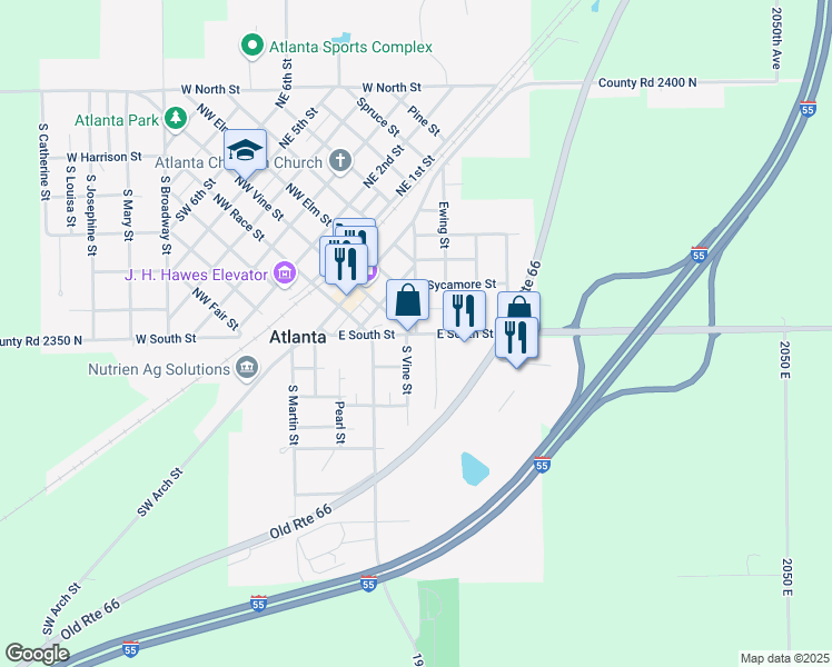 map of restaurants, bars, coffee shops, grocery stores, and more near 101 East Street in Atlanta