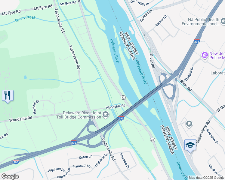 map of restaurants, bars, coffee shops, grocery stores, and more near 191 River Road in Washington Crossing