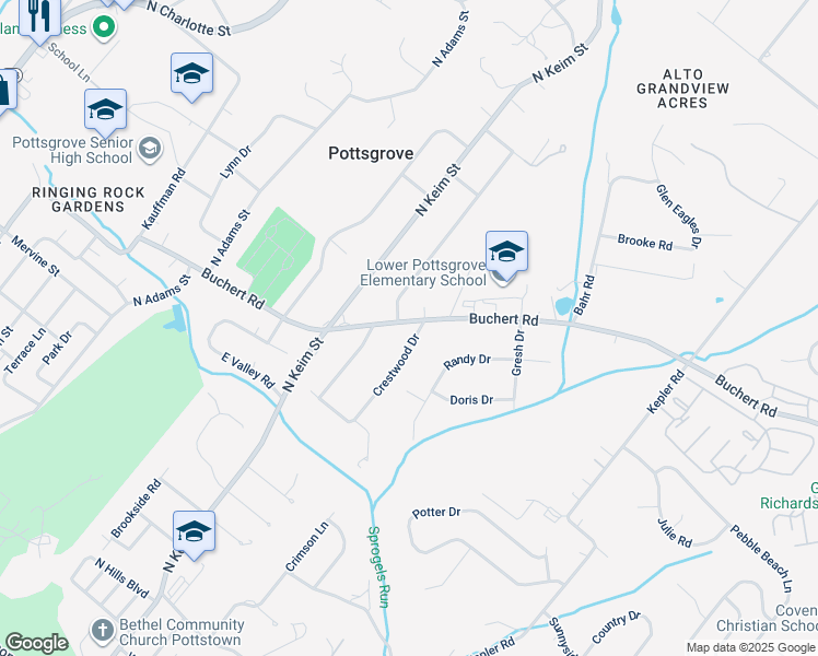map of restaurants, bars, coffee shops, grocery stores, and more near 1243 Crestwood Drive in Pottstown