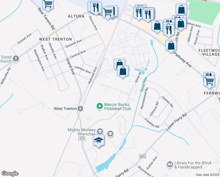 map of restaurants, bars, coffee shops, grocery stores, and more near 71 Yorkshire Circle in Ewing Township