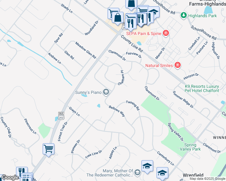 map of restaurants, bars, coffee shops, grocery stores, and more near 107 Bellows Way in Lansdale