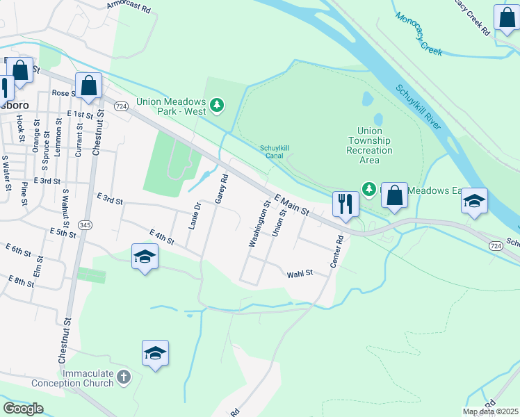 map of restaurants, bars, coffee shops, grocery stores, and more near 10 Washington Street in Douglassville