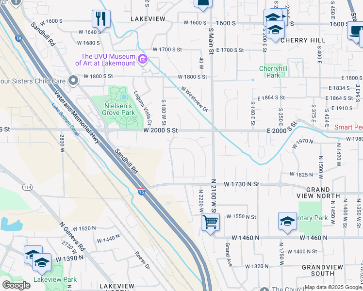 map of restaurants, bars, coffee shops, grocery stores, and more near 108 West 2070 South in Orem