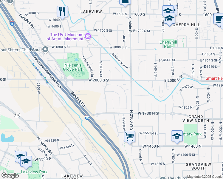 map of restaurants, bars, coffee shops, grocery stores, and more near 108 West 2070 South in Orem
