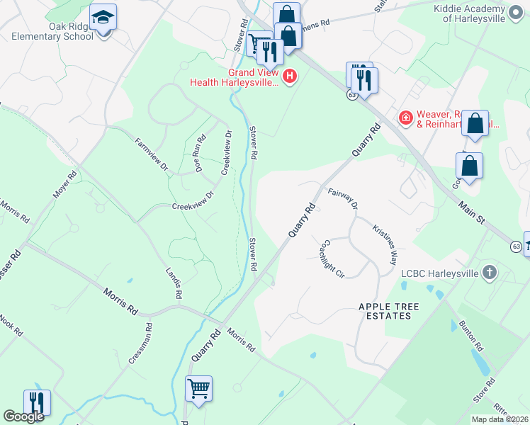 map of restaurants, bars, coffee shops, grocery stores, and more near 490 Stover Road in Montgomery County