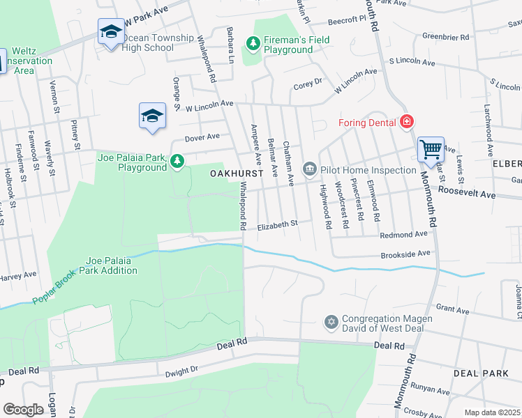 map of restaurants, bars, coffee shops, grocery stores, and more near 200 Ampere Avenue in Monmouth County