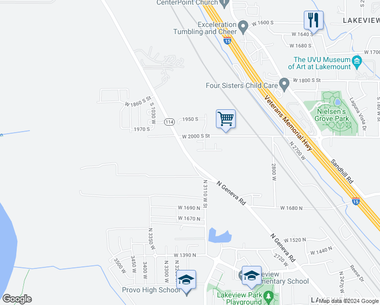 map of restaurants, bars, coffee shops, grocery stores, and more near 1936n North Geneva Road in Provo