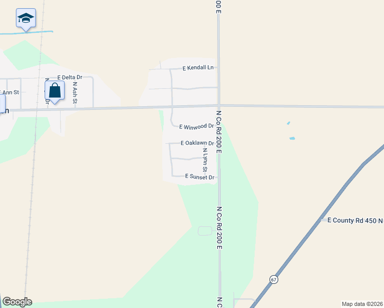 map of restaurants, bars, coffee shops, grocery stores, and more near 3101 E Oaklawn Dr in Muncie