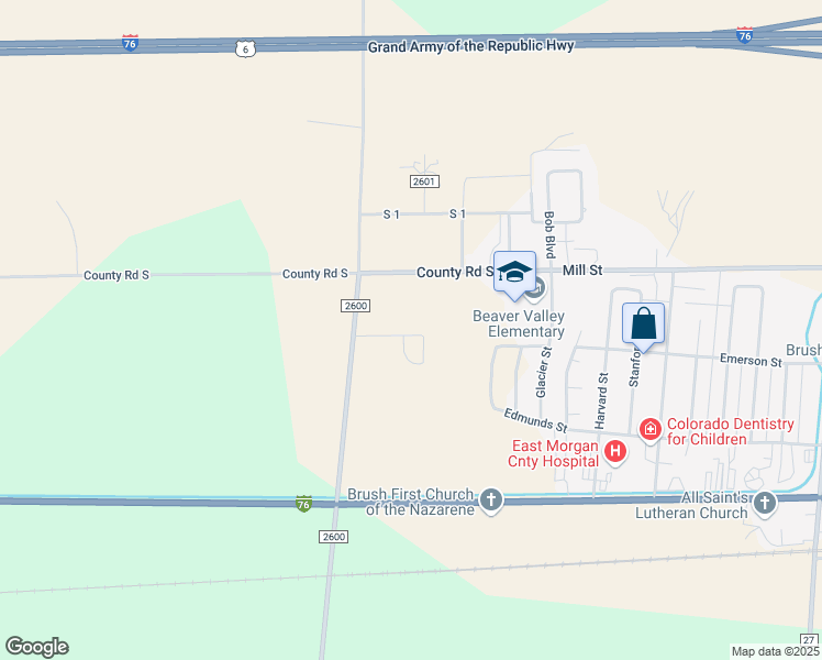 map of restaurants, bars, coffee shops, grocery stores, and more near 82 Jennifer Circle in Brush