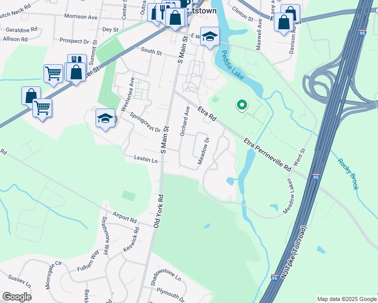 map of restaurants, bars, coffee shops, grocery stores, and more near 120 Orchard Avenue in Hightstown